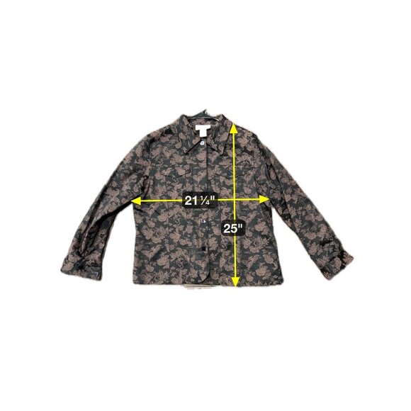 Susan Graver Style Floral Long Sleeve Button Front Shacket Black Brown Sz Large - Picture 7 of 9